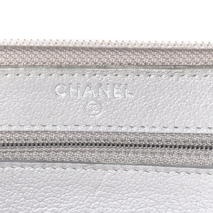 Chanel Goatskin Camellia Embossed Zip Around Wallet Silver 10 of 12