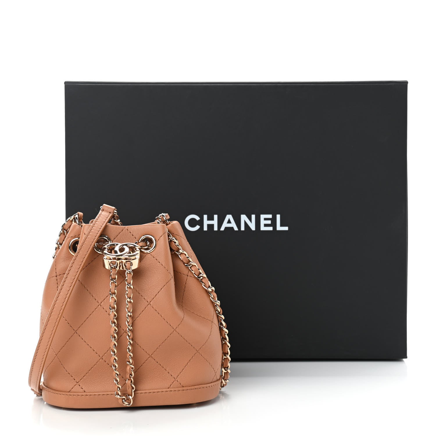 Chanel Calfskin Stitched Chain Bucket Bag Camel 11 of 11