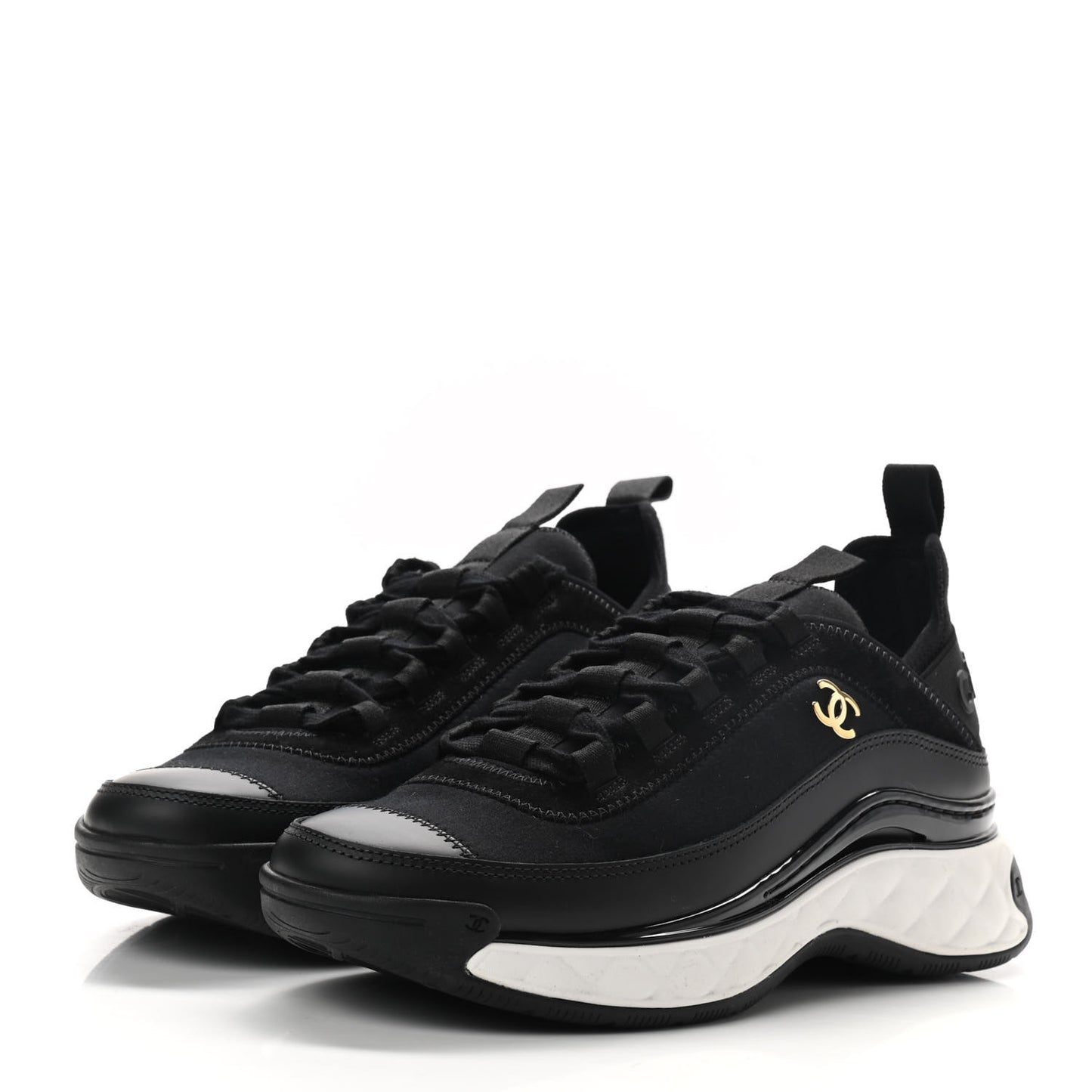 Velvet Calfskin Mixed Fibers CC Sneakers 36.5 Black