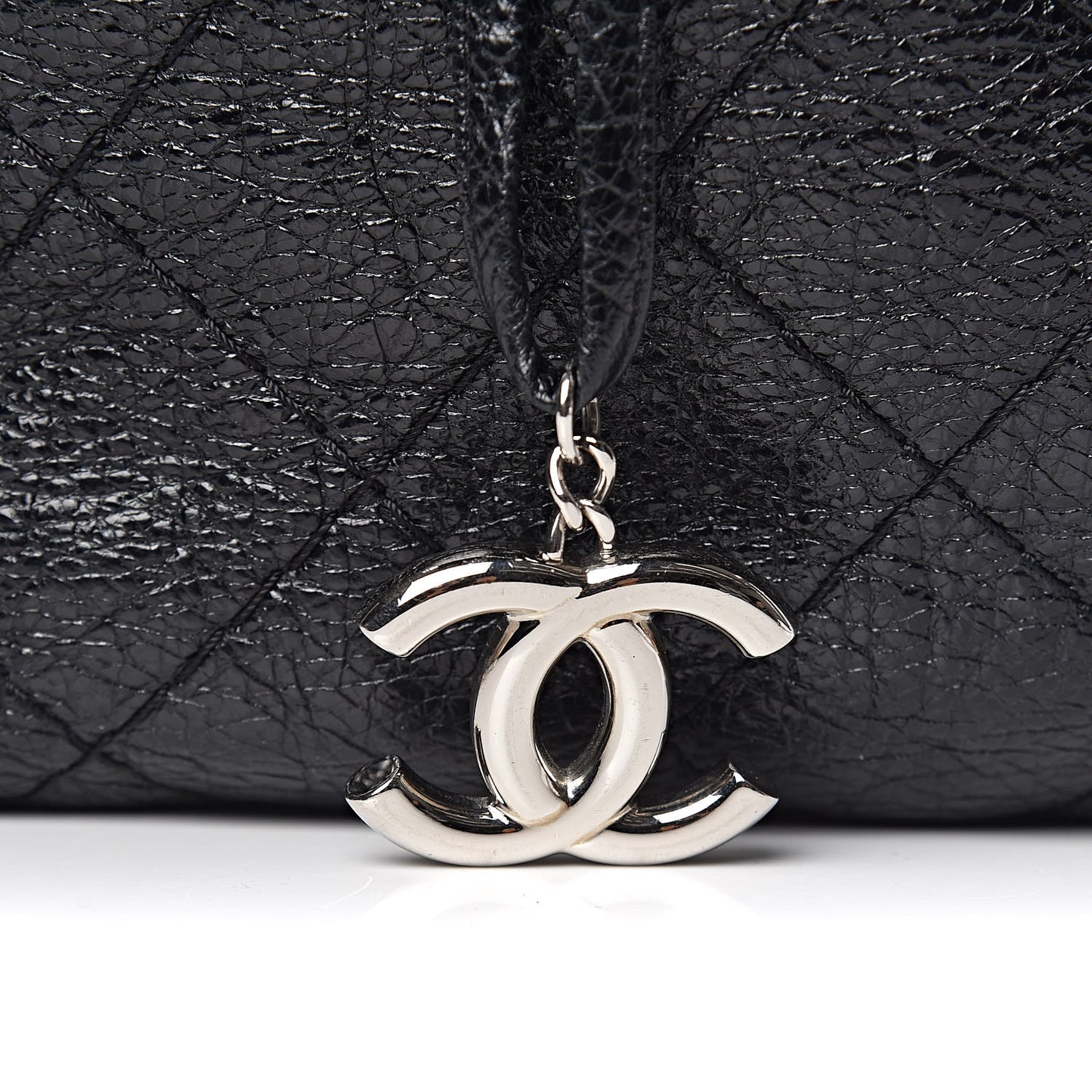 Glazed Calfskin On The Road Drawstring Tote Black