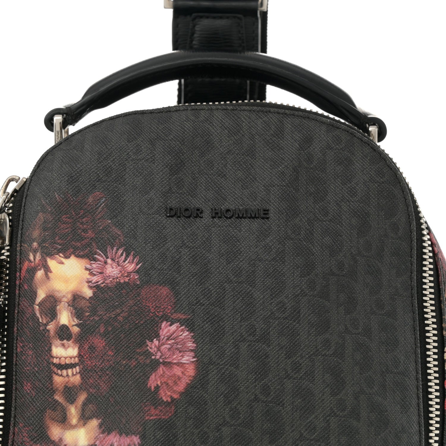 Christian Dior x Toru Kamei Coated Canvas Floral Skull Sling Backpack Grey Multicolor 8 of 11