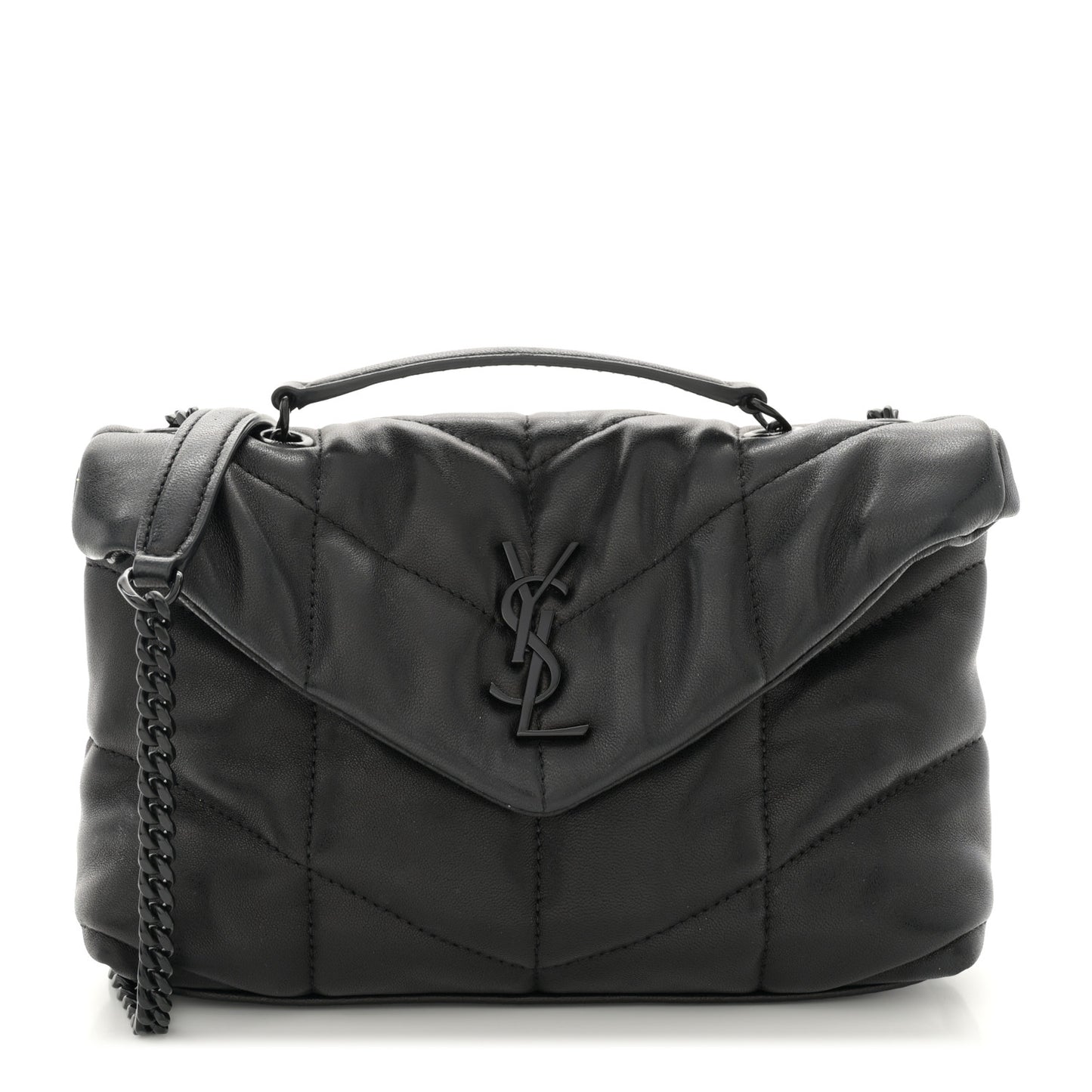 Lambskin Quilted Toy Loulou Puffer Monogram Monochrome Chain Satchel Black
