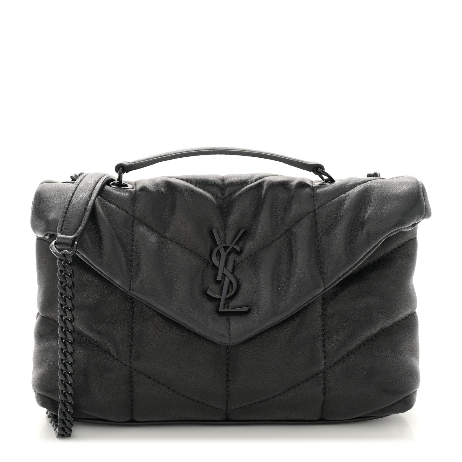 Saint Laurent Lambskin Quilted Toy Loulou Puffer Monogram Monochrome Chain Satchel Black 1 of 10