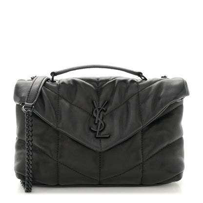 Saint Laurent Lambskin Quilted Toy Loulou Puffer Monogram Monochrome Chain Satchel Black 1 of 10