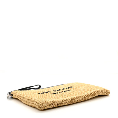 Saint Laurent Raffia Calfskin Rive Gauche Zipped Pouch Naturale Black 4 of 7