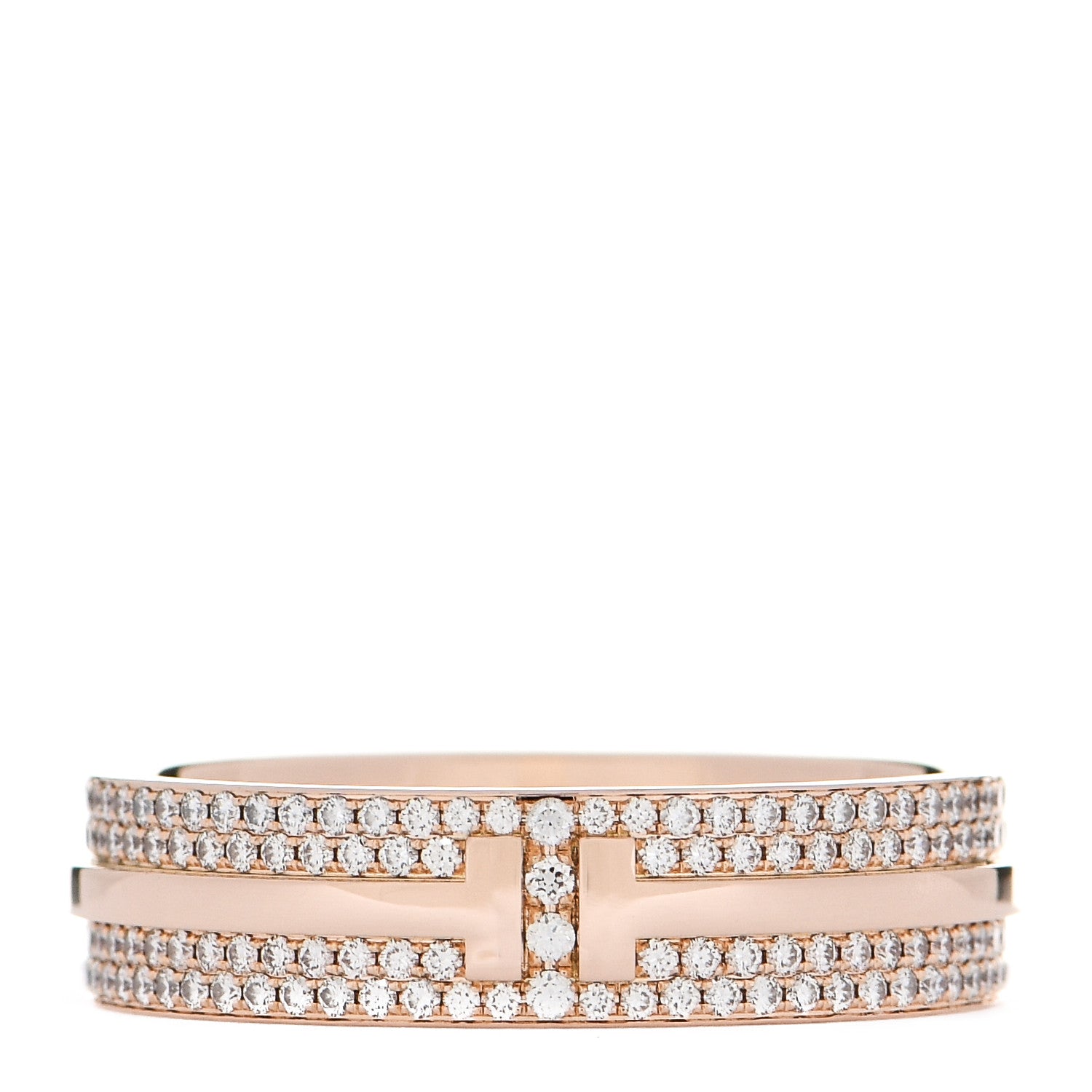 Tiffany 18K Rose Gold Diamond Wide T Two Pave Ring 62 10 1 of 4