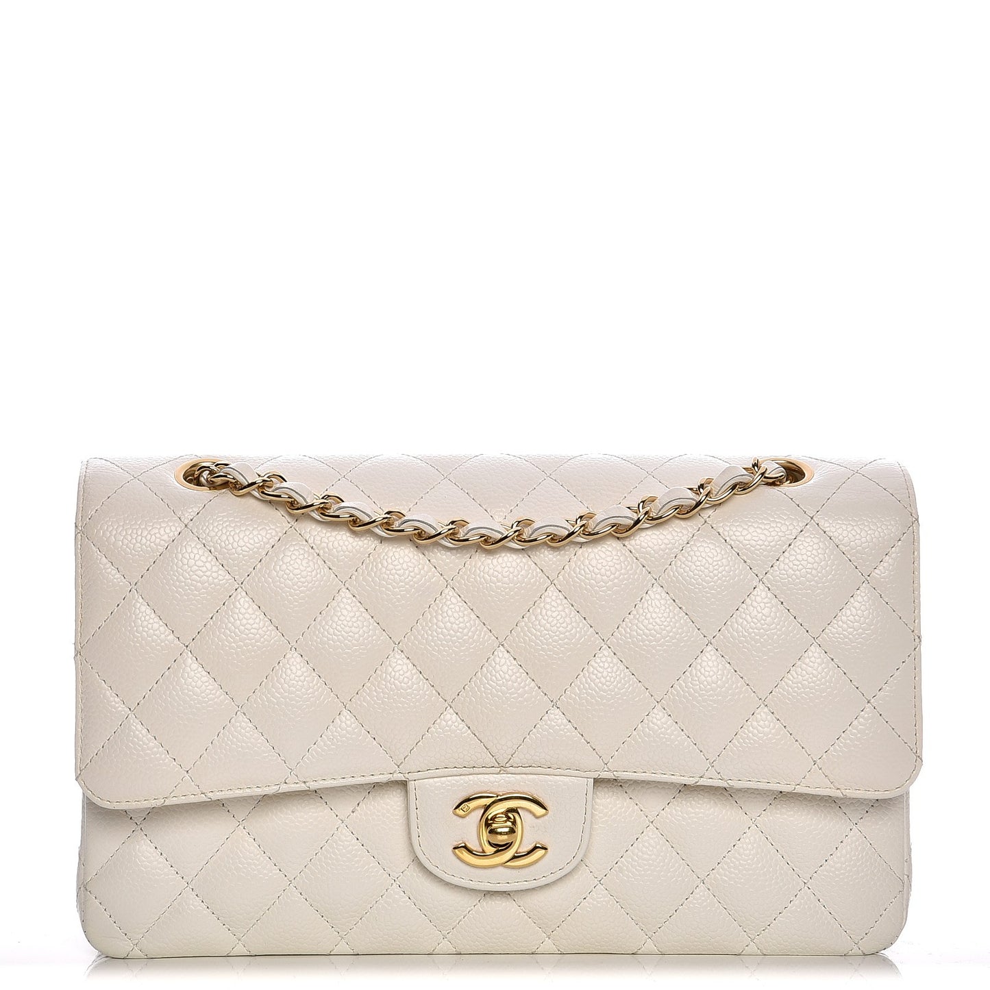 Caviar Quilted Medium Double Flap White