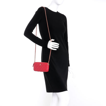 Chanel Lambskin Quilted Small Clutch With Chain Dark Pink 2 of 9
