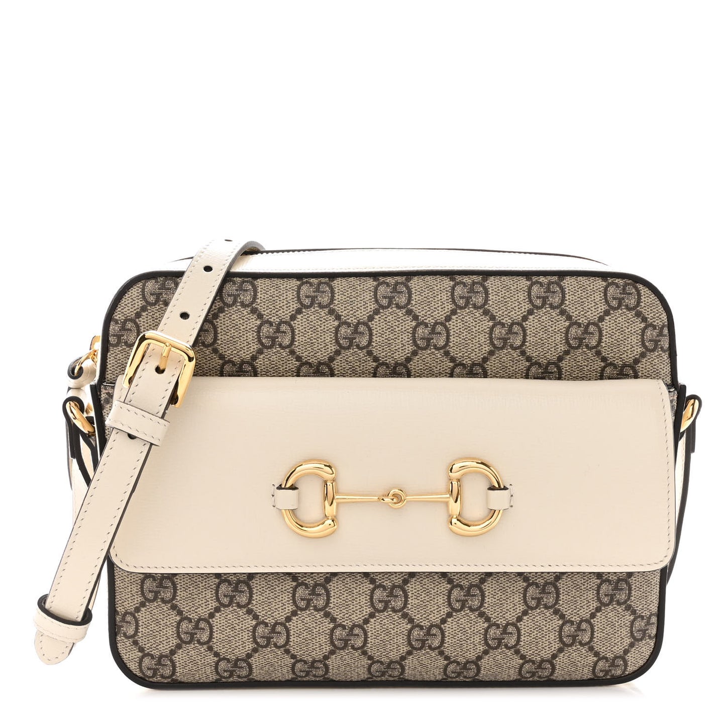 GG Supreme Monogram Small Horsebit 1955 Shoulder Bag Beige Mystic White