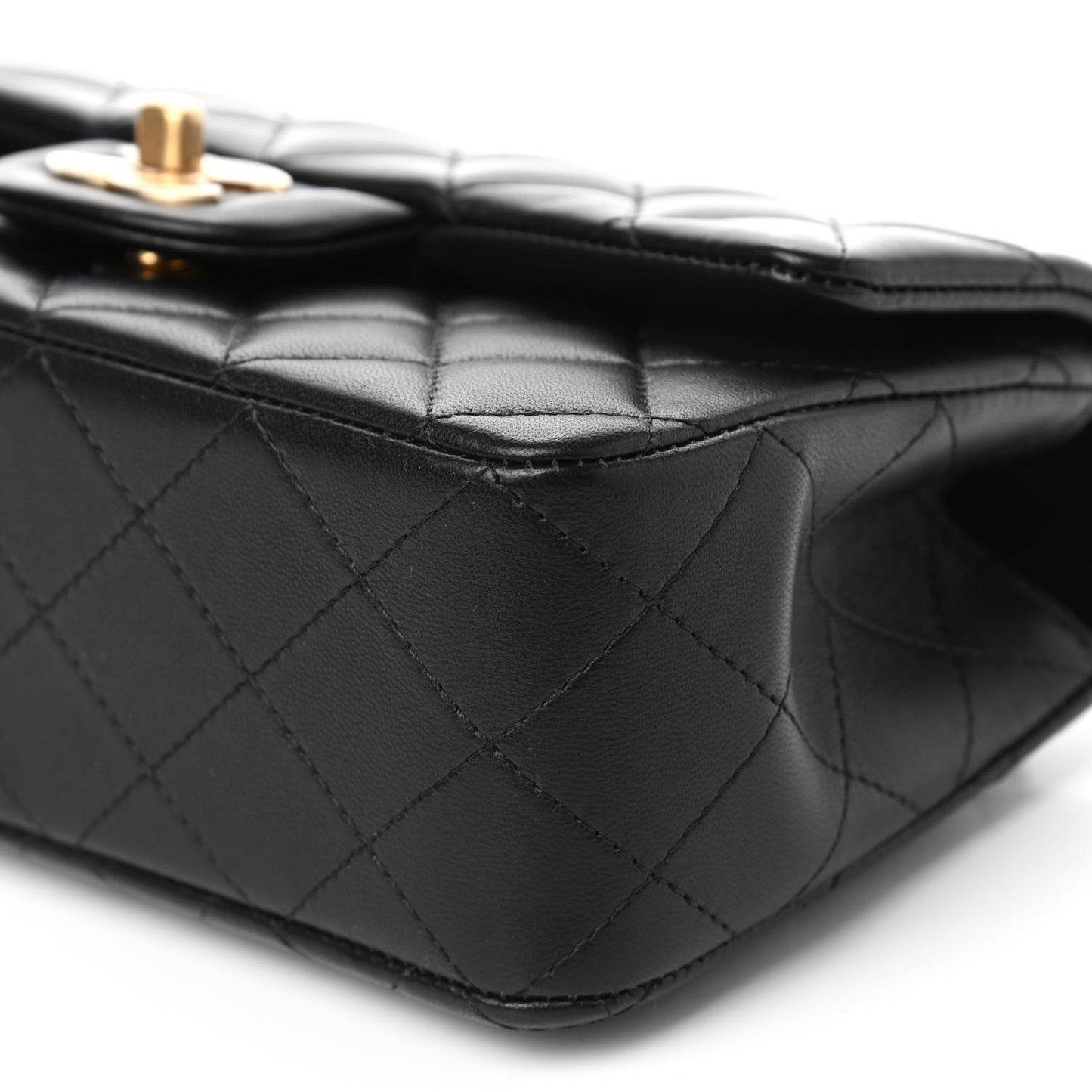 Lambskin Quilted Mini Top Handle Rectangular Flap Black