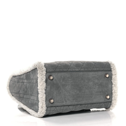 Christian Dior Suede Shearling Cannage Small Lady Dior Gray 3 of 7