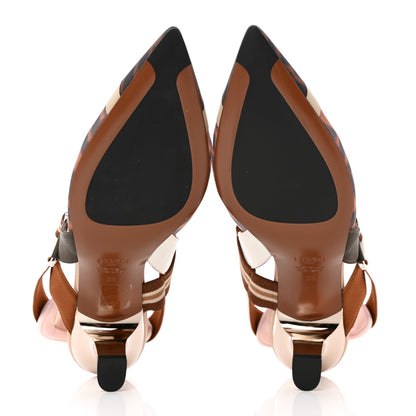Fendi Technical Mesh FF Colibri 55mm Slingback Pumps 38 Tobacco Moro Camelia 5 of 10