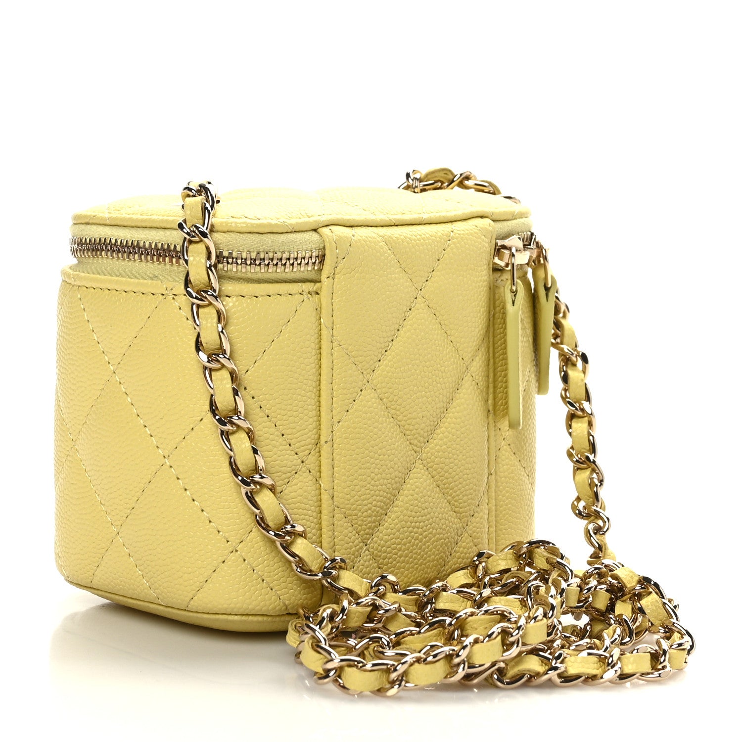 Chanel Caviar Quilted Mini Vanity Case With Chain Yellow 2 of 8