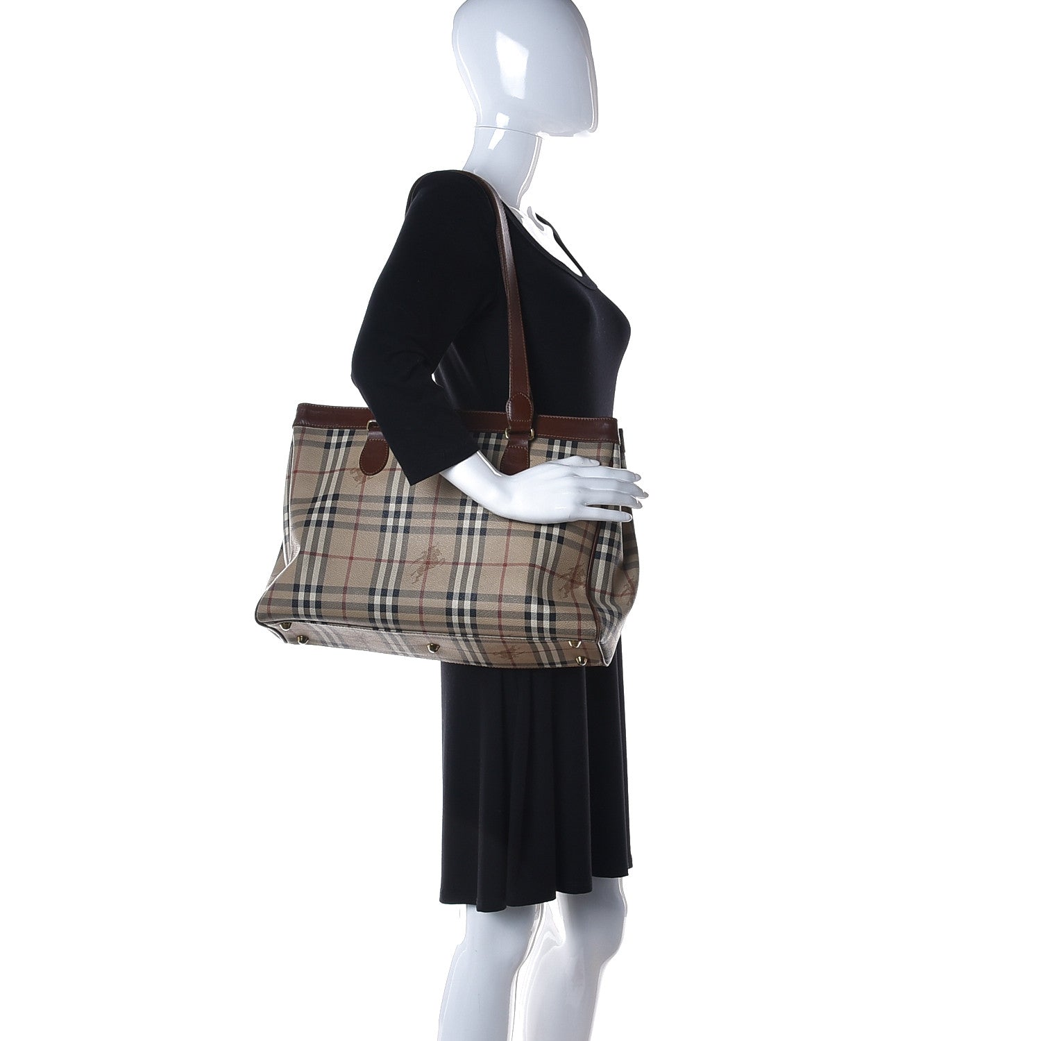 Burberry Haymarket Check Tote Dark Tan 2 of 13
