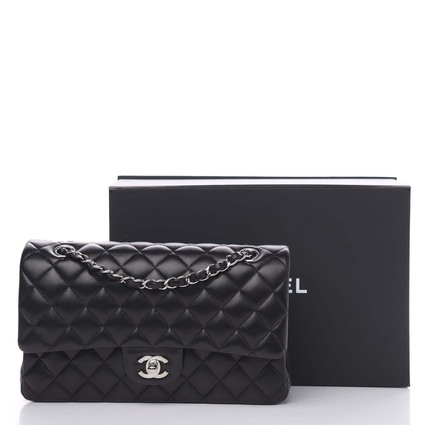 Lambskin Quilted Medium Double Flap Black