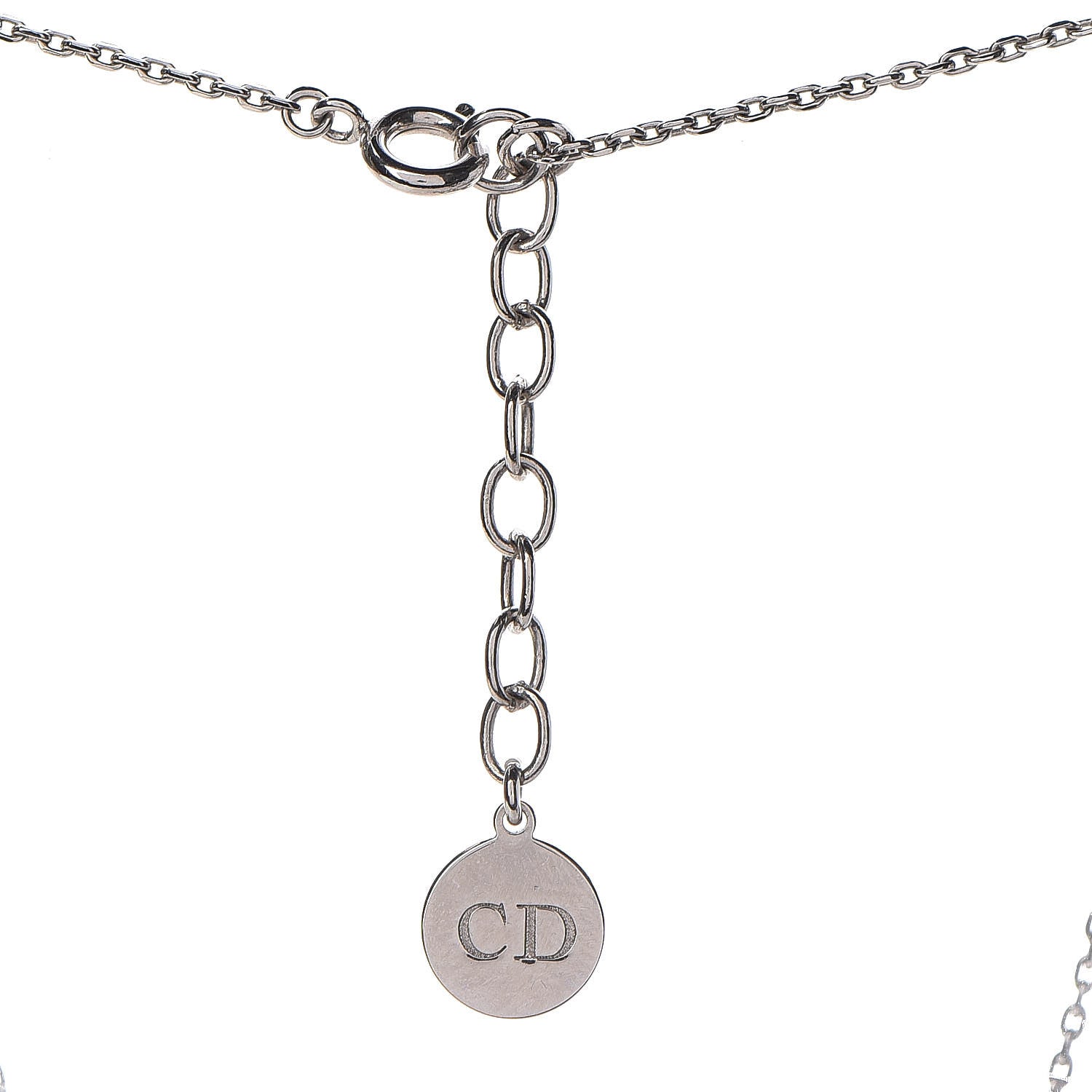 Christian Dior Metal Round Logo Crystal Necklace Silver 5 of 6