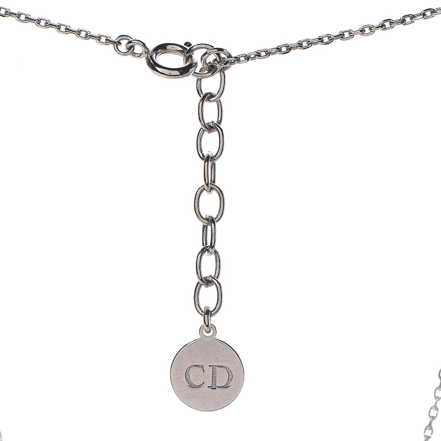 Metal Round Logo Crystal Necklace Silver