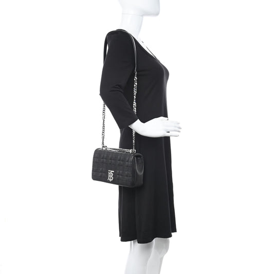 Grainy Calfskin Quilted Small Lola Bag Black