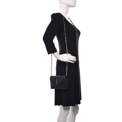 Saint Laurent Grain De Poudre Matelasse Chevron Monogram Envelope Chain Wallet Black 2 of 9