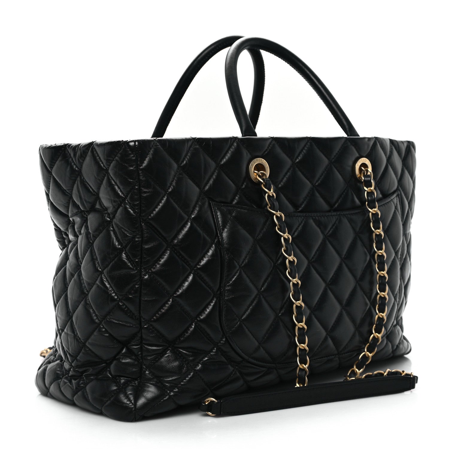 Chanel Aged Calfskin Quilted Large Coco Handle Shopping Tote Black 4 of 12