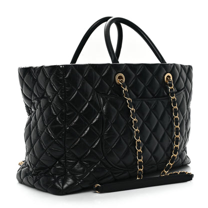 Chanel Aged Calfskin Quilted Large Coco Handle Shopping Tote Black 4 of 12