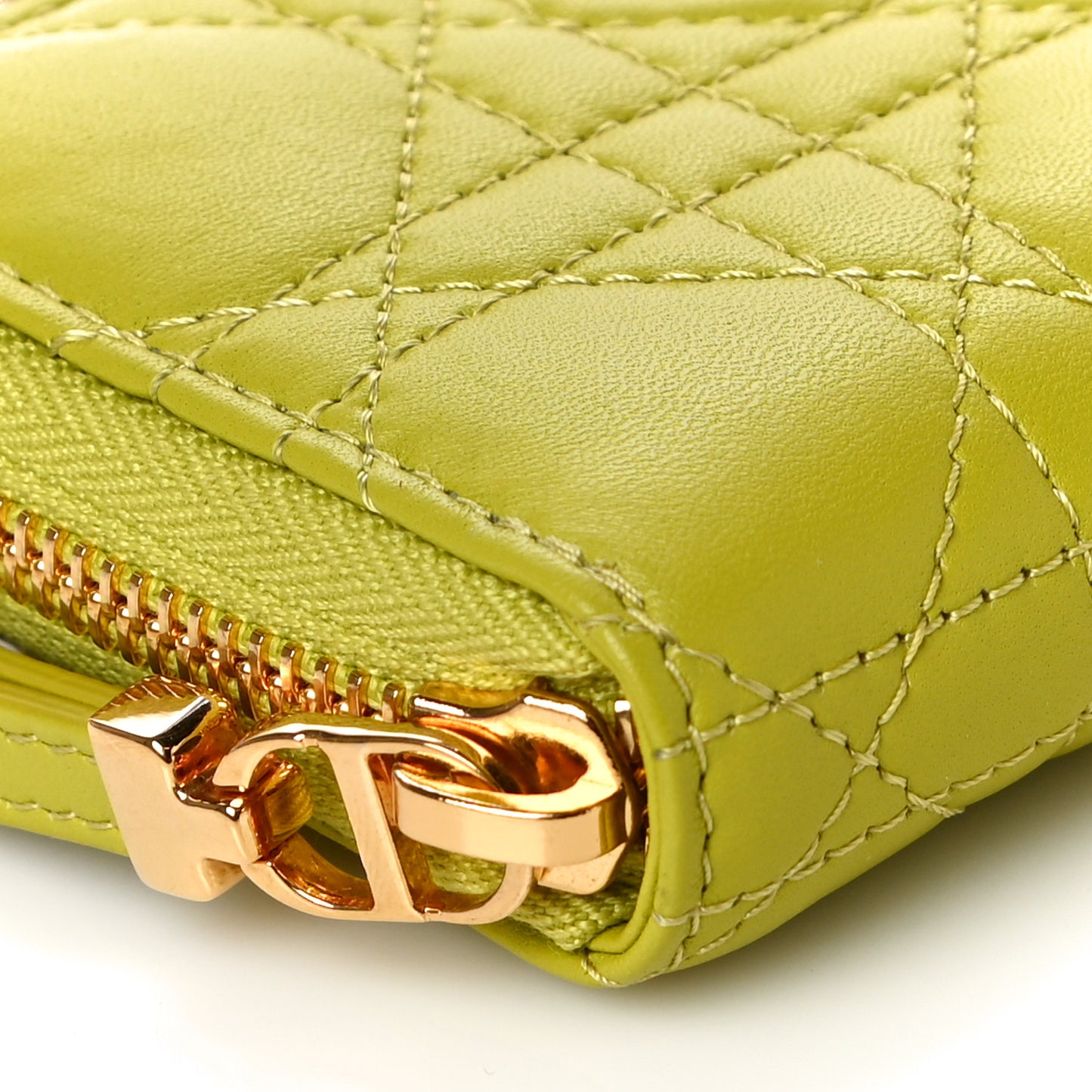 Lambskin Cannage Mini Caro Zipped Pouch on Chain Lime