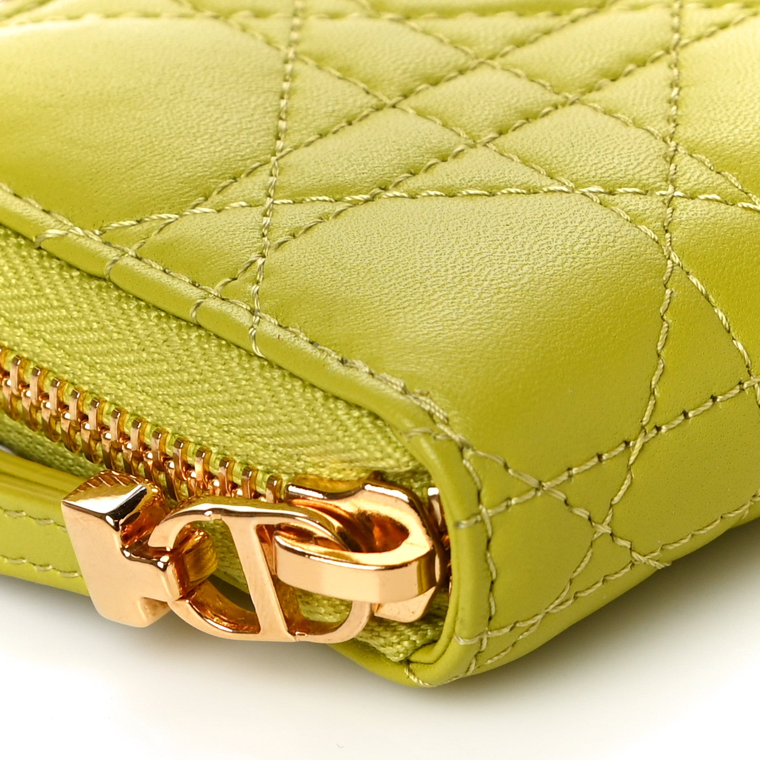 Christian Dior Lambskin Cannage Mini Caro Zipped Pouch on Chain Lime 9 of 10