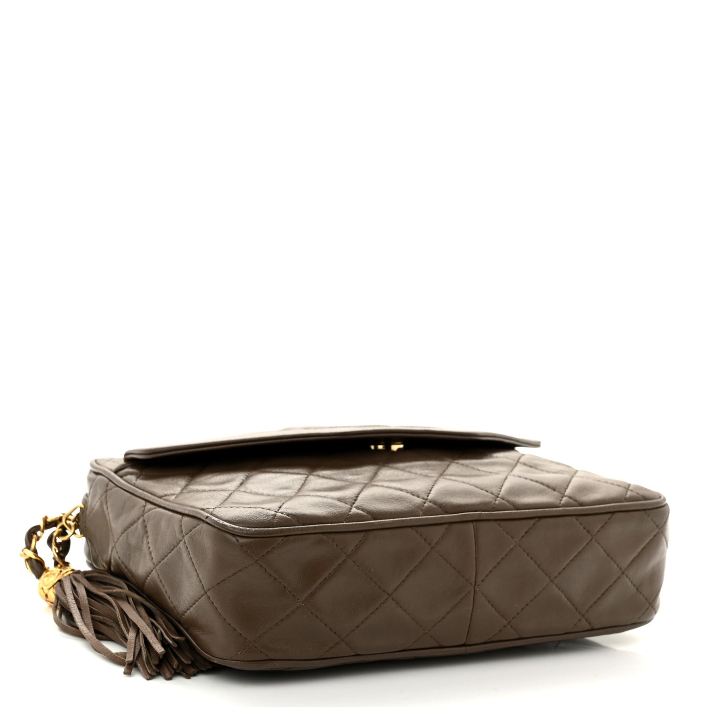 Lambskin Quilted Tassel Camera Case Brown