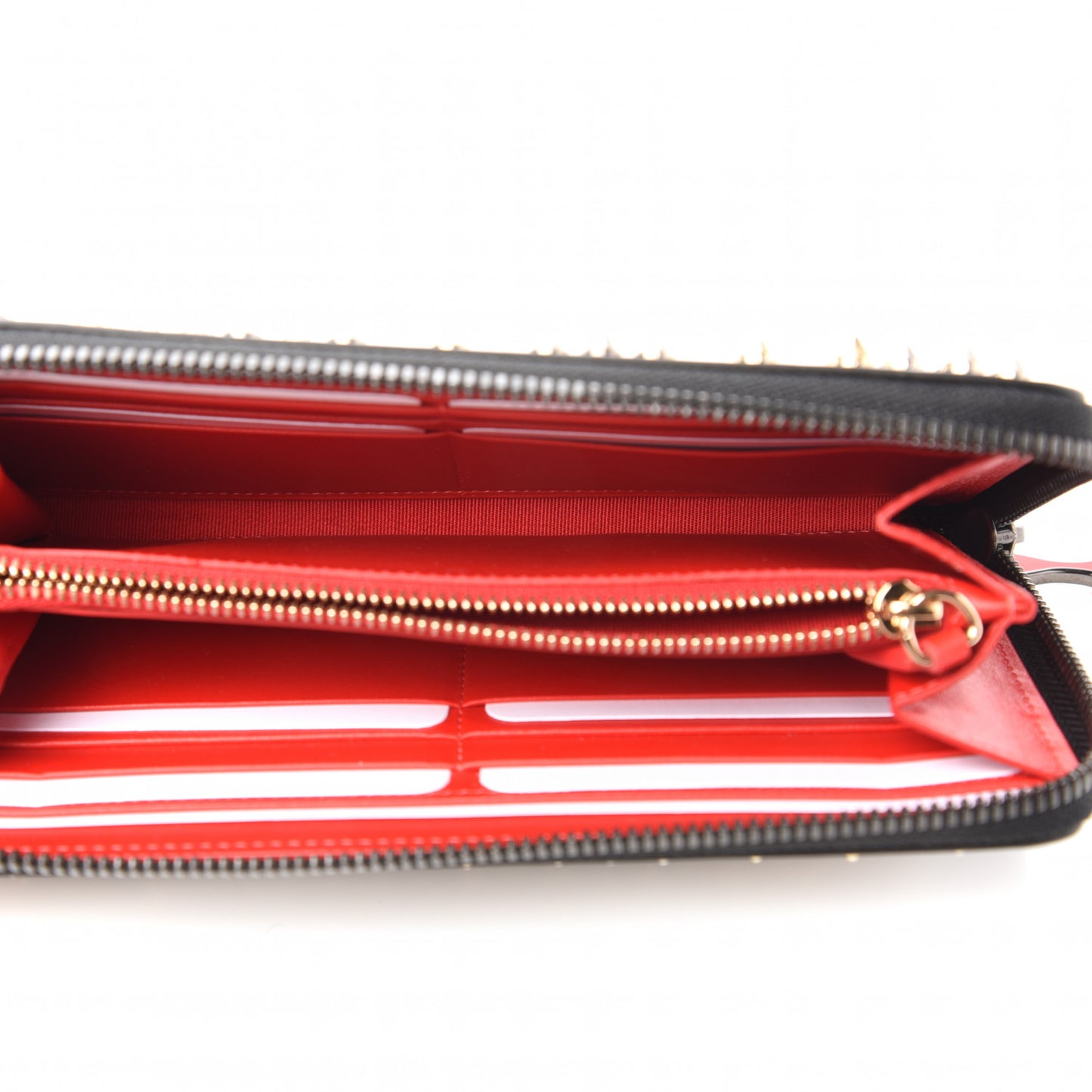 Calfskin Mix Chevron Spikes Panettone Zip Around Wallet Black