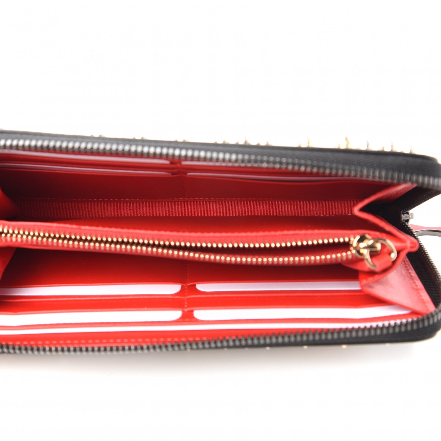 Christian Louboutin Calfskin Mix Chevron Spikes Panettone Zip Around Wallet Black 5 of 9