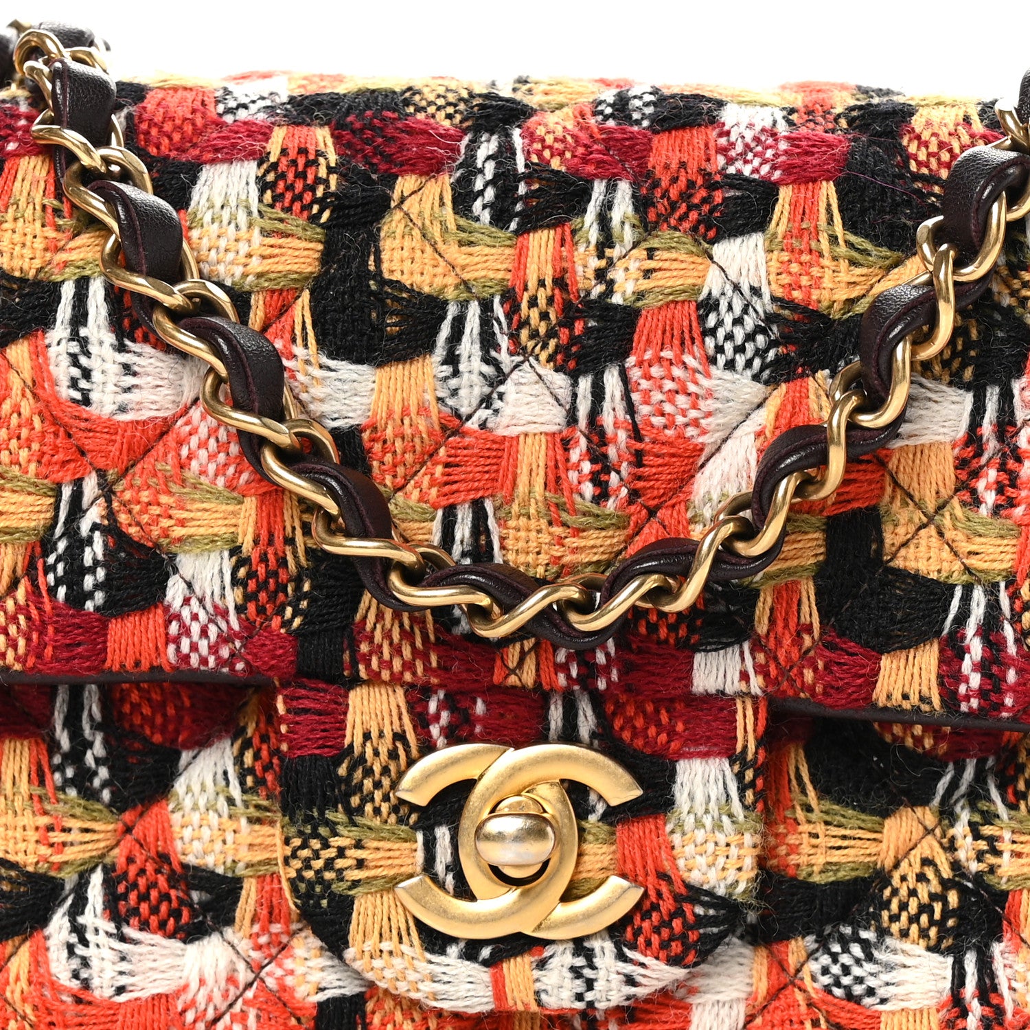 Chanel Tweed Quilted Metiers D'Art Mini Rectangular Flap Red Yellow Multicolor 8 of 10