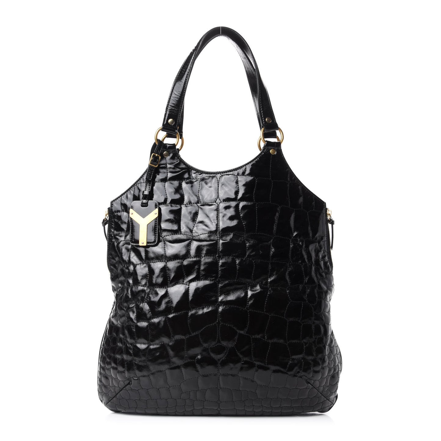Patent Crocodile Embossed Tribute Tote Black