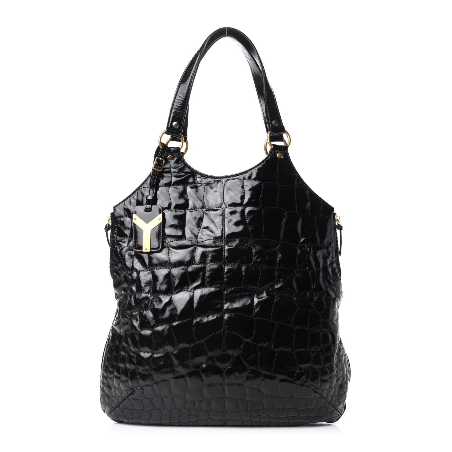 Saint Laurent Patent Crocodile Embossed Tribute Tote Black 1 of 14