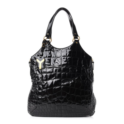 Saint Laurent Patent Crocodile Embossed Tribute Tote Black 1 of 14