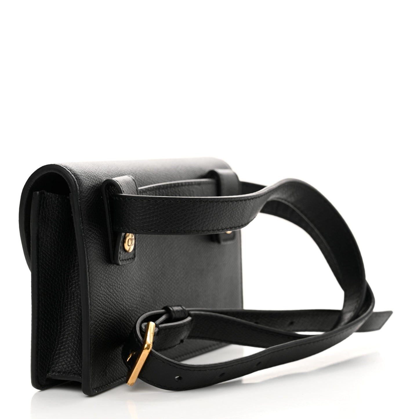 Grained Calfskin Saddle Belt Clutch Black