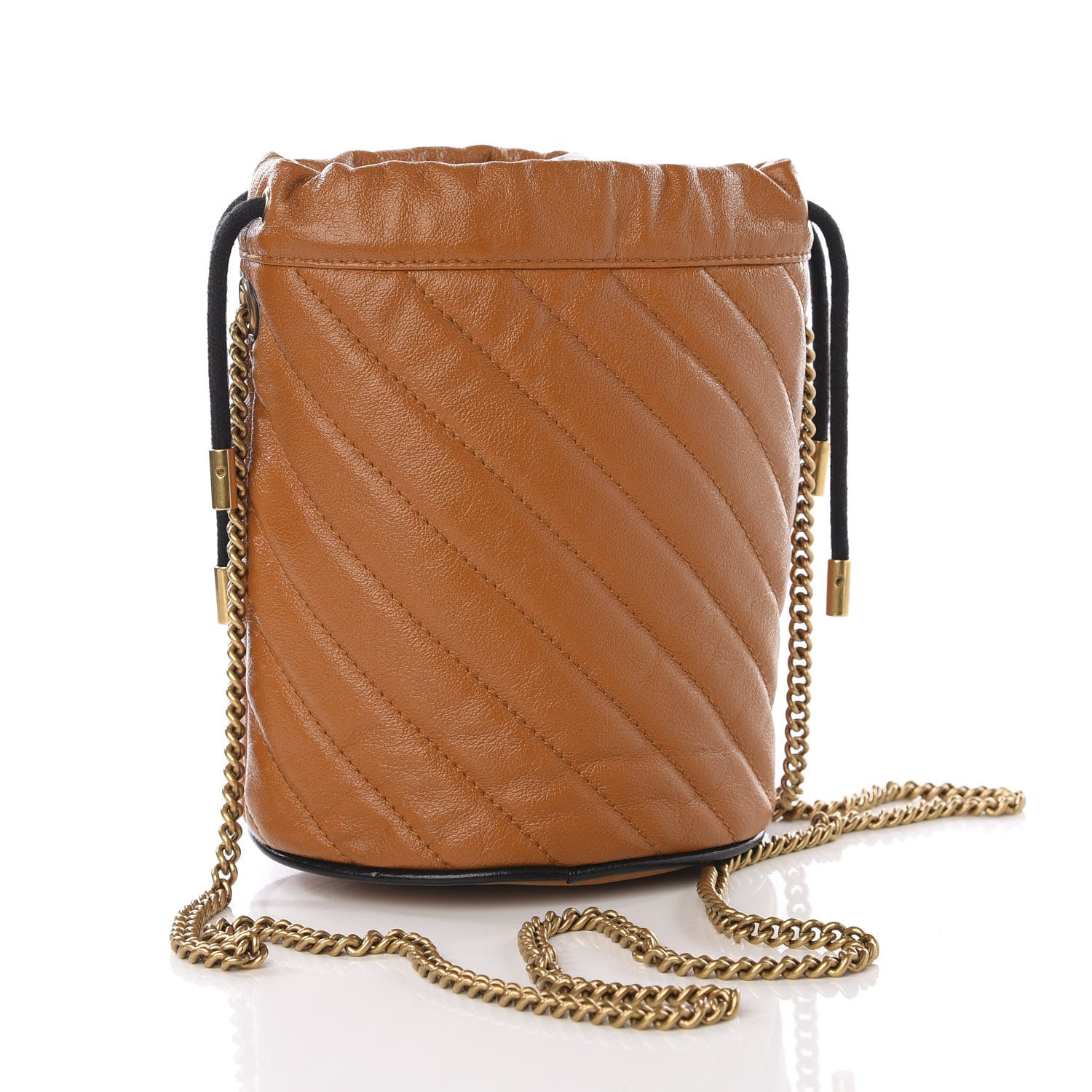 Gucci Vintage Effect Calfskin Matelasse Diagonal Mini Torchon GG Marmont 2.0 Bucket Bag Cognac 2 of 13