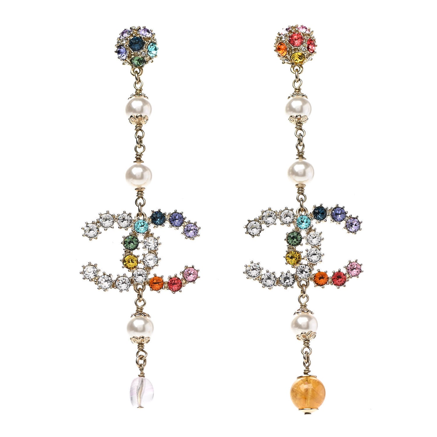 Crystal Pearl Over The Rainbow CC Long Drop Earrings Multicolor