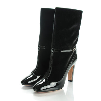 Valentino Garavani Calfskin Patent Velvet Mid Calf Boots 41 Black 3 of 9