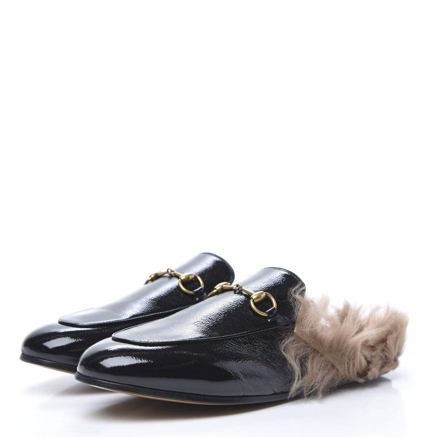 Patent Fur Womens Princetown Slippers 39 Black Natural