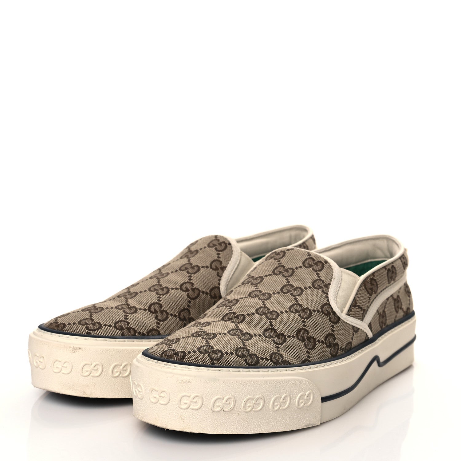 Gucci GG Monogram Womens 1977 Tennis Slip On 30mm Sneakers 41 Beige Ebony Mystic White 3 of 11