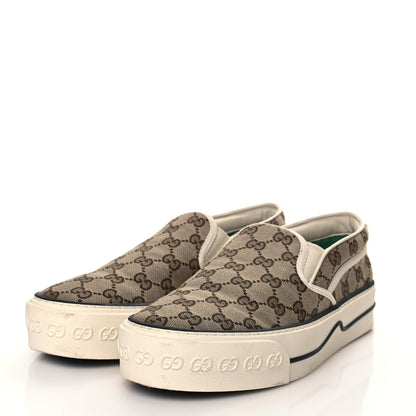 Gucci GG Monogram Womens 1977 Tennis Slip On 30mm Sneakers 41 Beige Ebony Mystic White 3 of 11