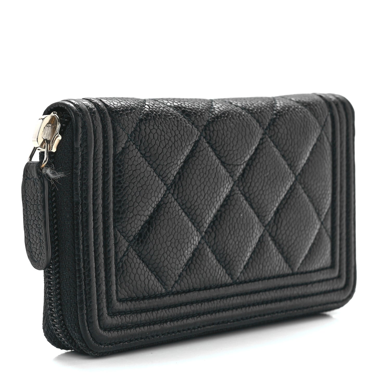 Caviar Quilted Boy Small Zip Around Wallet Black