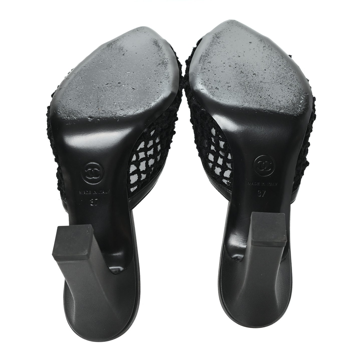 Mesh Cotton Lambskin CC Mules 37 Black