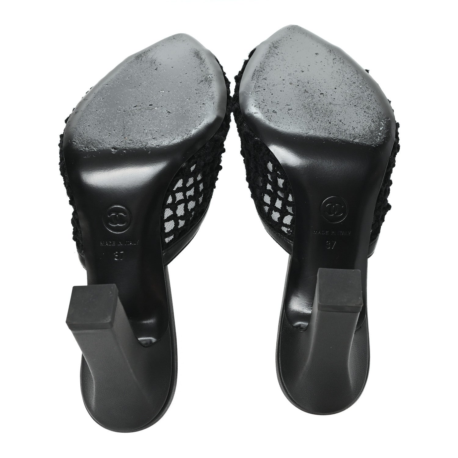 Chanel Mesh Cotton Lambskin CC Mules 37 Black 6 of 9
