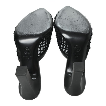 Chanel Mesh Cotton Lambskin CC Mules 37 Black 6 of 9