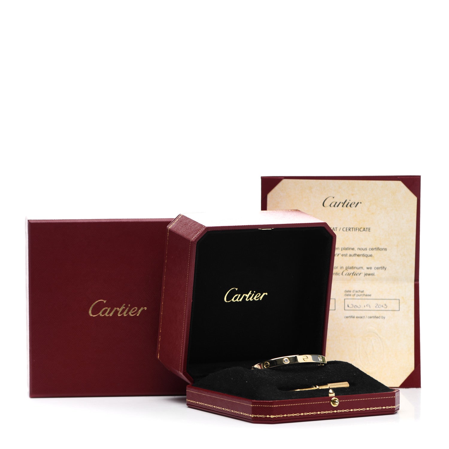 Cartier 18K Yellow Gold 4 Diamond LOVE Bracelet 17 7 of 7