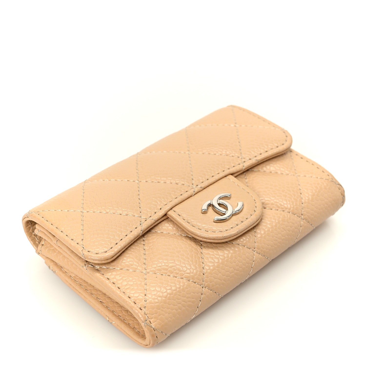 Chanel Caviar Quilted Flap Card Holder Wallet Beige 4 of 9