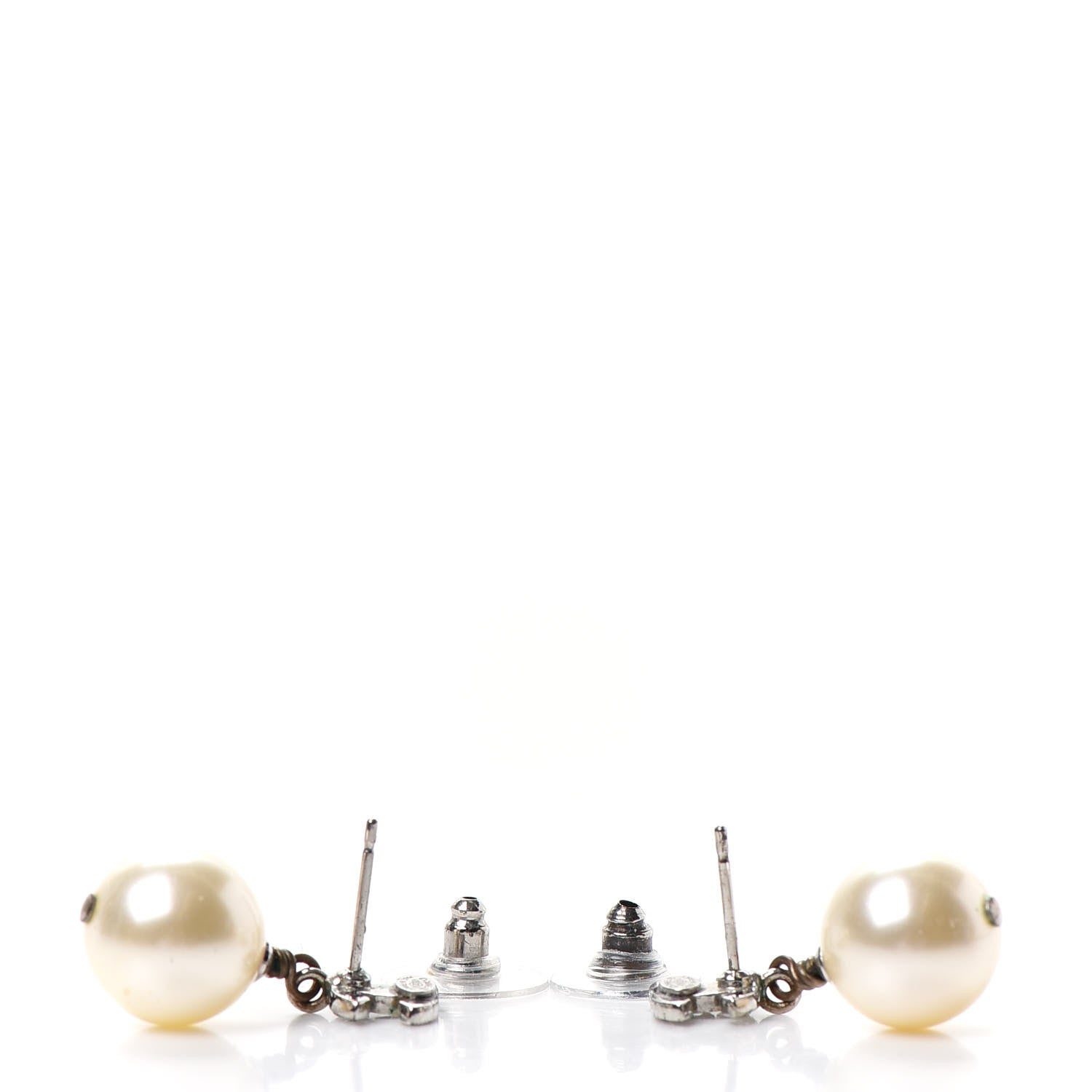 Chanel Crystal Pearl CC Drop Earrings Silver 3 of 4