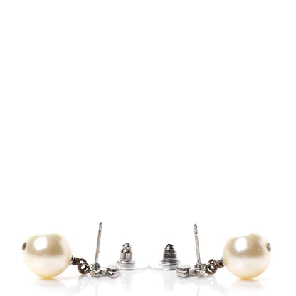 Chanel Crystal Pearl CC Drop Earrings Silver 3 of 4