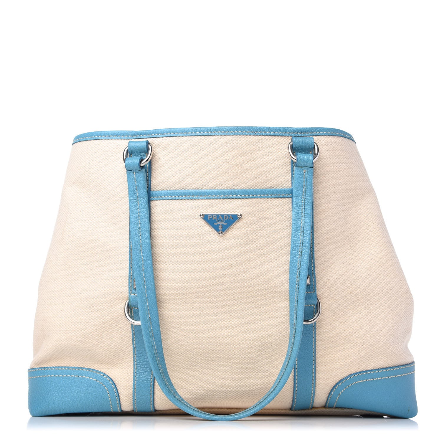 Prada Canvas Calfskin Trim Tote Beige Voyage 1 of 11